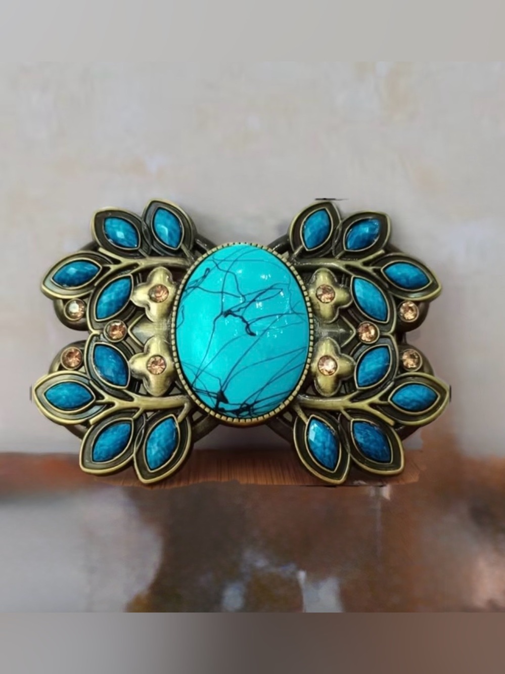 Western Turquoise Statement Belt Buckle - Women Accessories